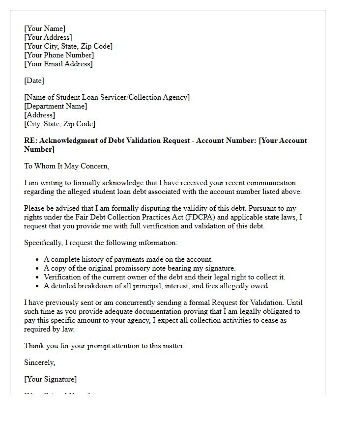 Disputed Student Loan Debt Validation Acknowledgment Letter