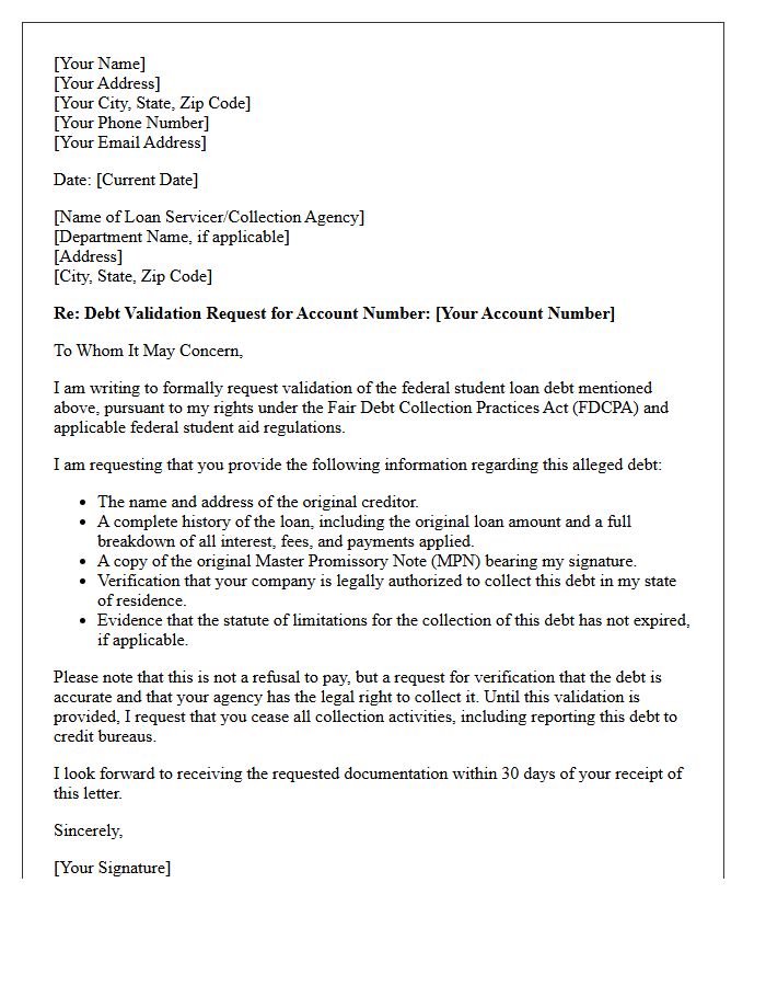 Federal Student Loan Debt Validation Request Letter