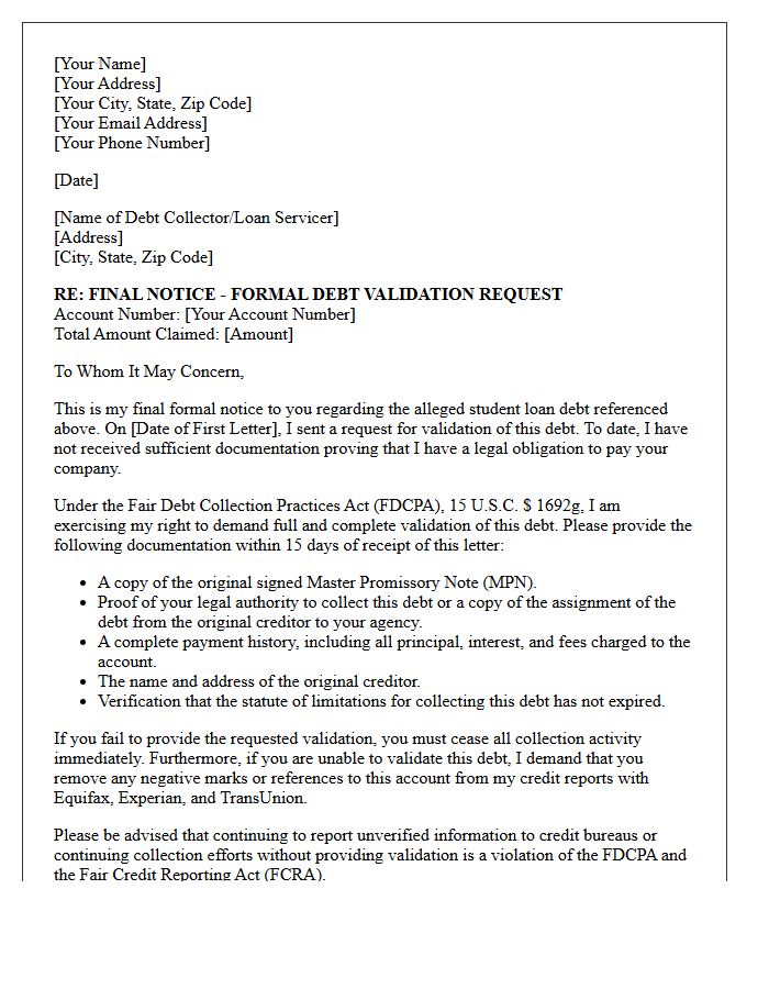 Final Student Loan Debt Validation Notice Letter