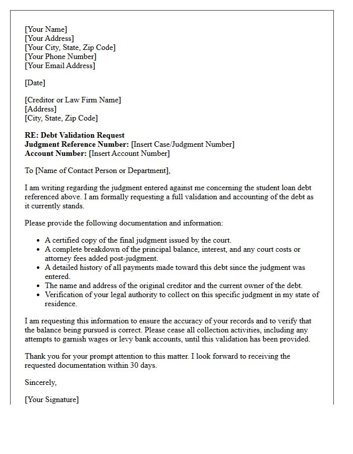 Post-Judgment Student Loan Debt Validation Letter