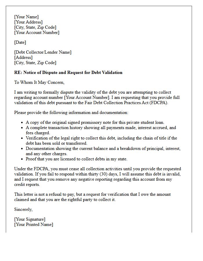 Private Student Loan Debt Validation Notice Letter