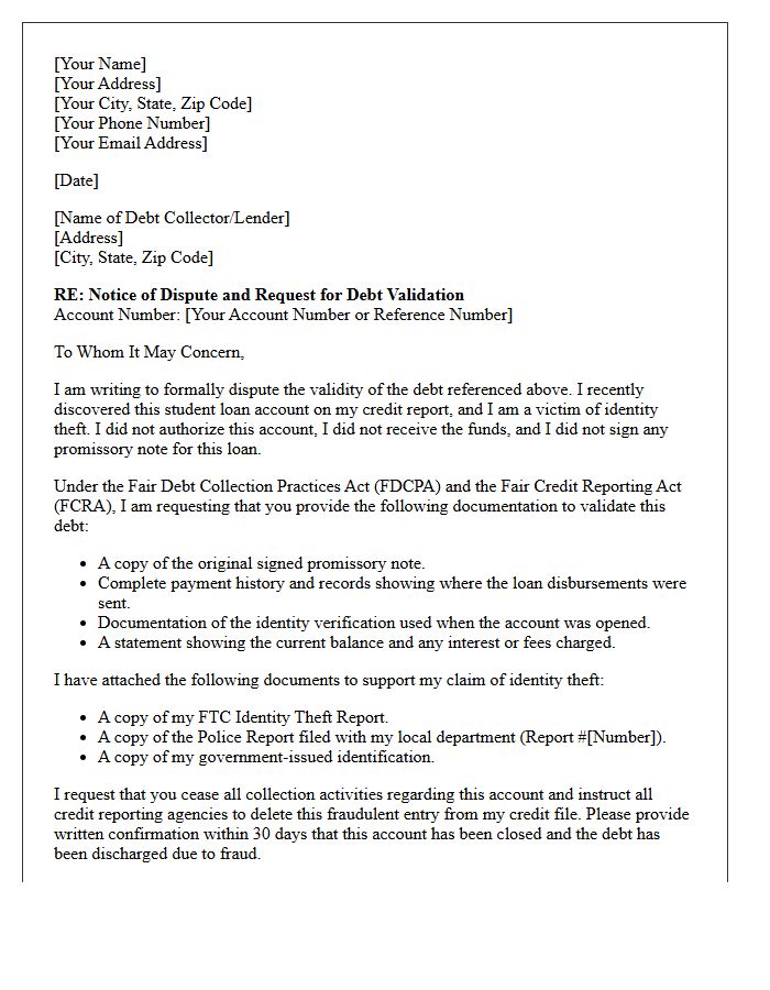 Student Loan Identity Theft Debt Validation Letter