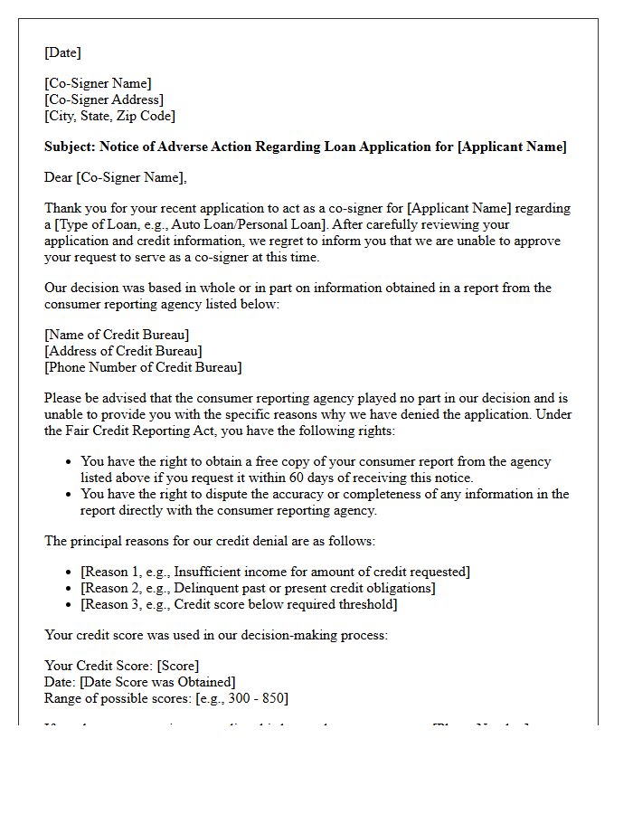 Co-Signer Credit Refusal Disclosure Letter