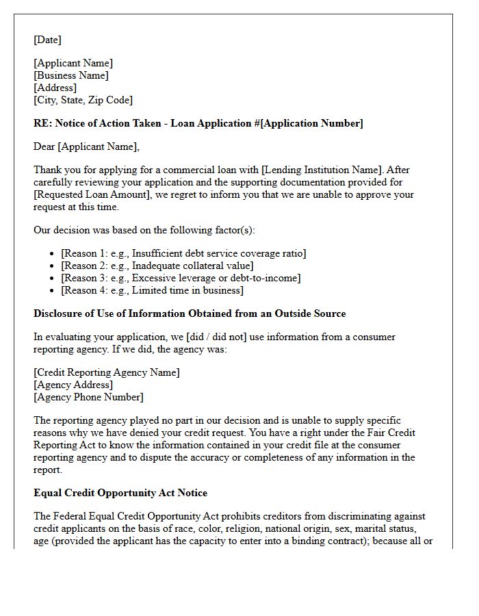 Commercial Loan Decline Disclosure Letter