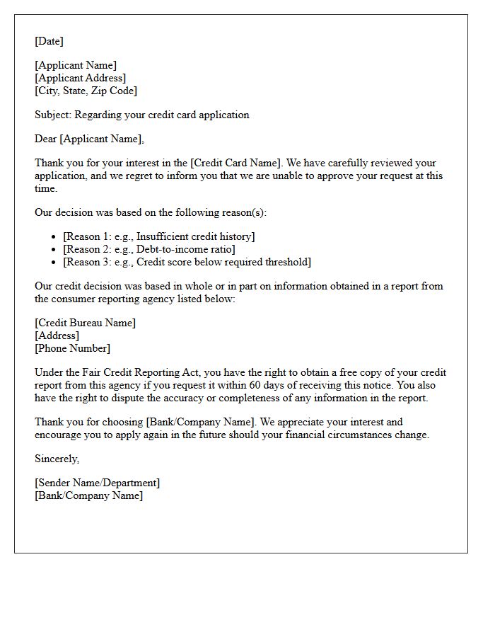 Credit Card Application Rejection Letter
