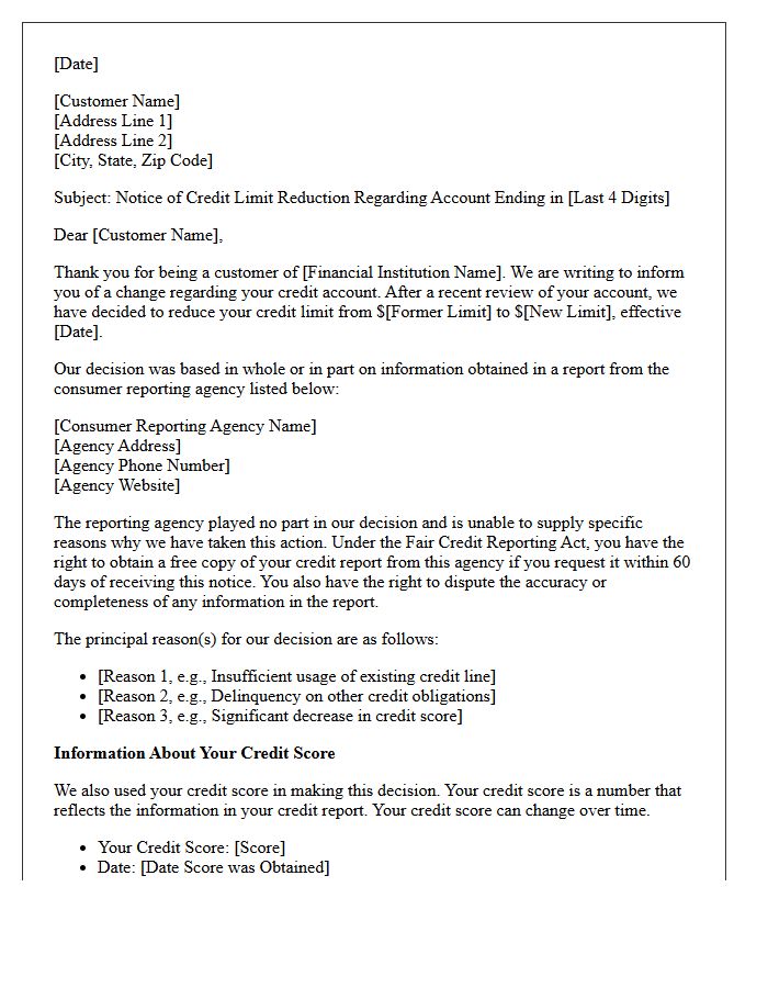 Credit Limit Reduction Adverse Action Letter