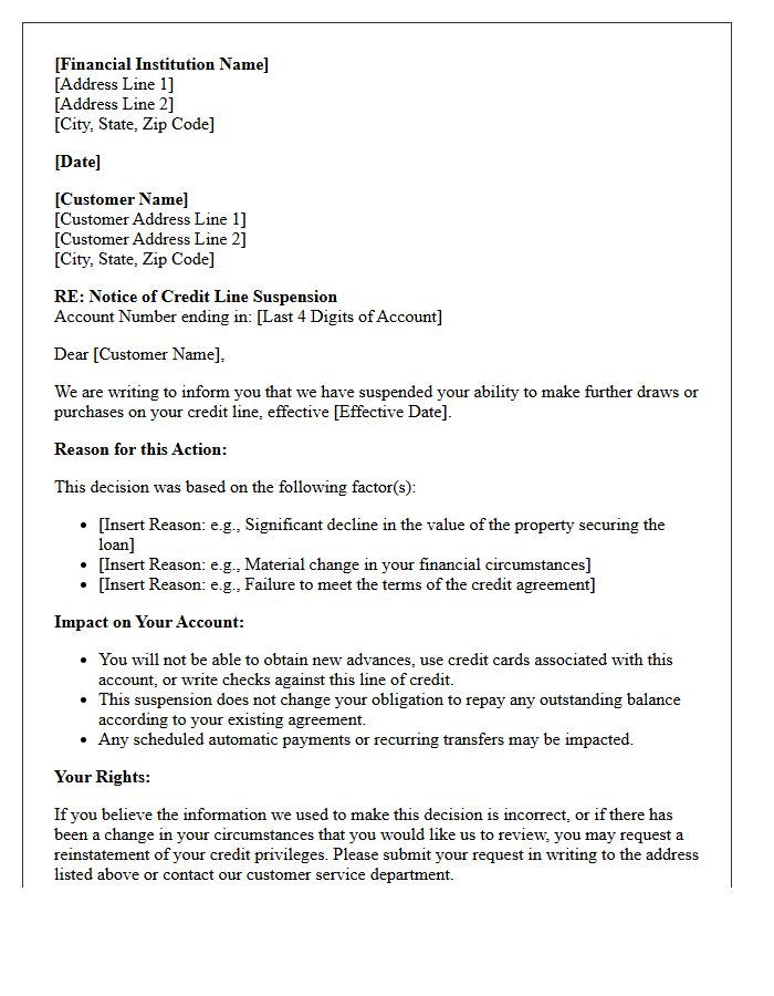 Credit Line Suspension Disclosure Letter