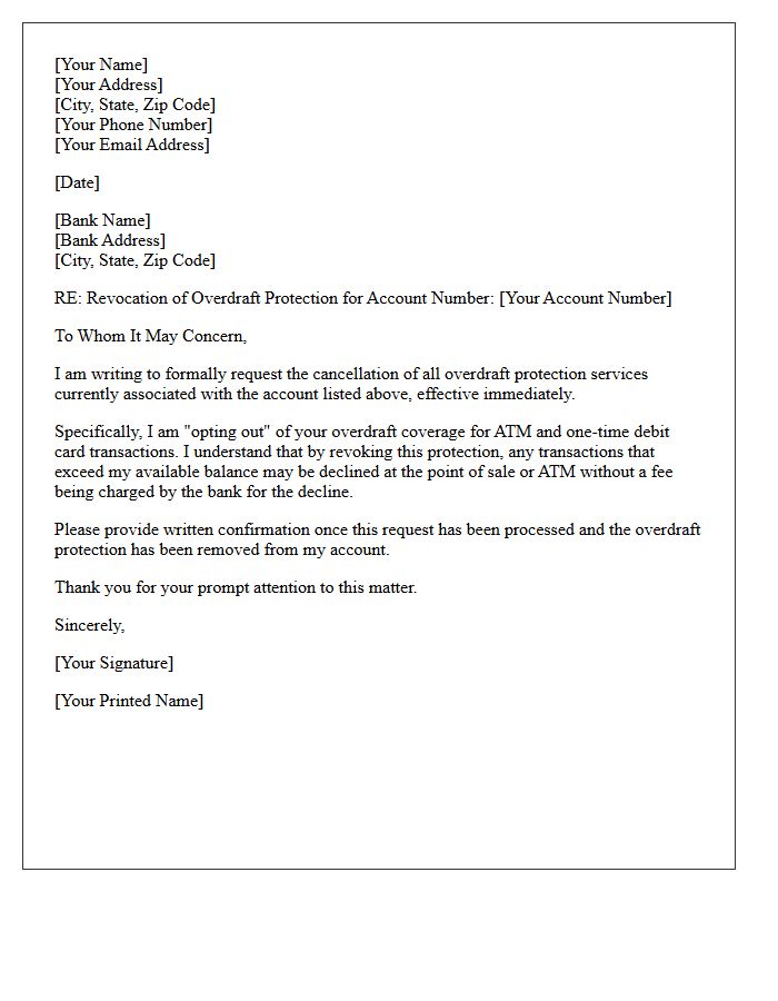 Overdraft Protection Revocation Letter