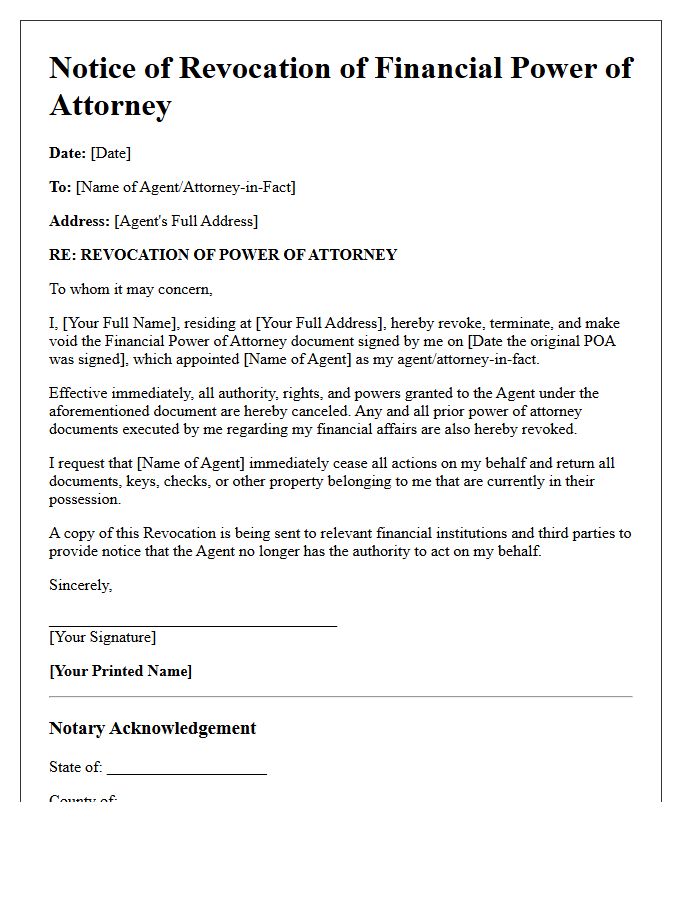 Letter Notice of Revocation of Financial Power of Attorney