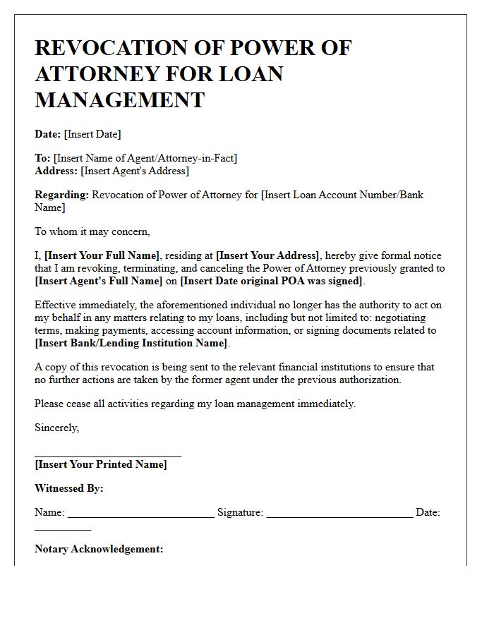 Revocation Letter of Power of Attorney for Loan Management