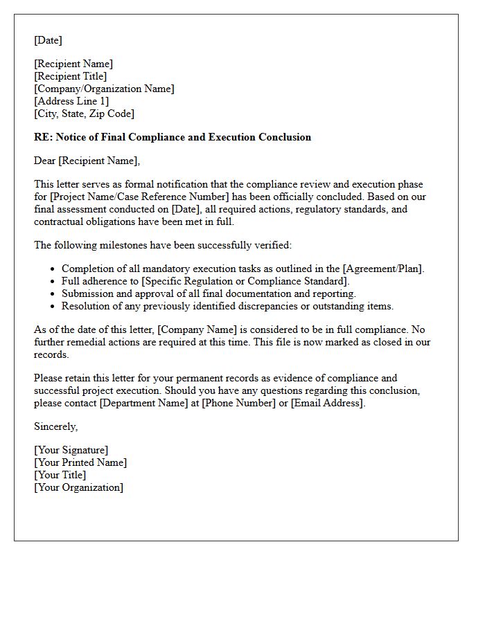 Final Compliance and Execution Conclusion Letter