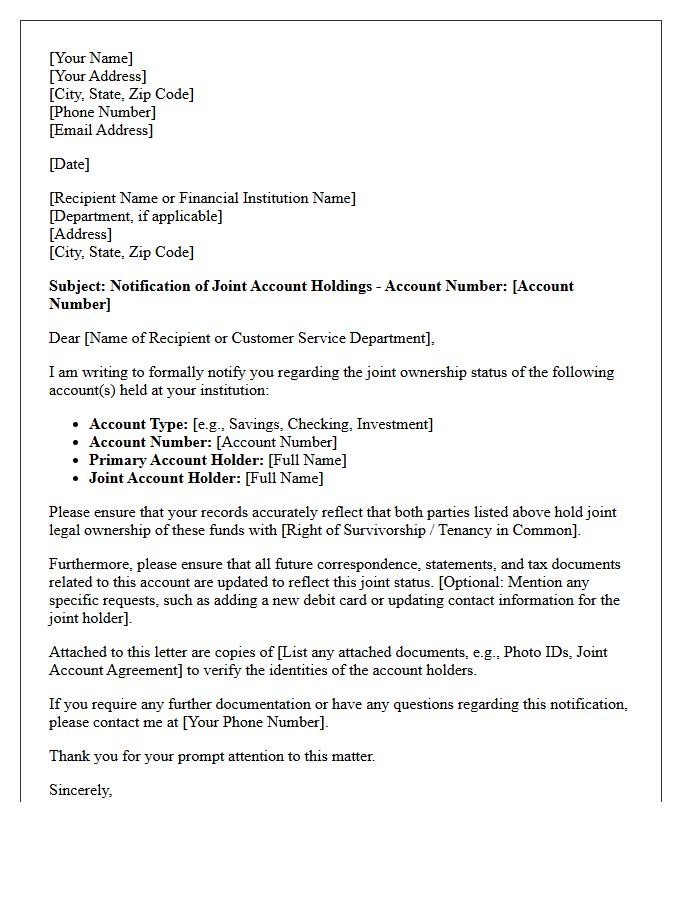 Letter of Notification Regarding Joint Account Holdings