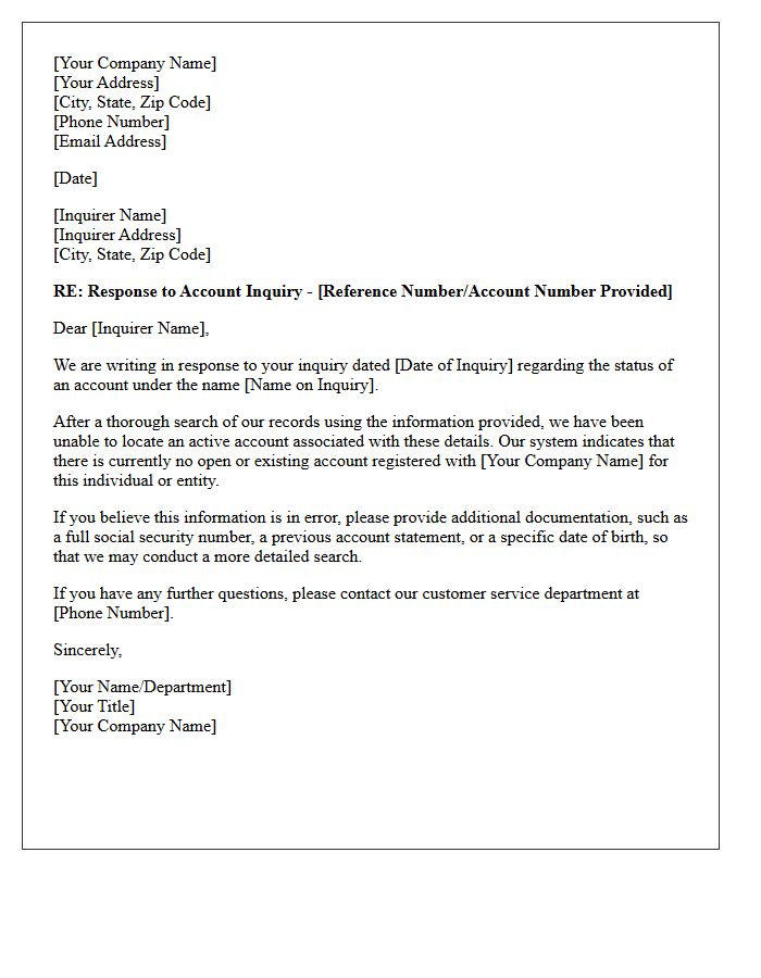 Letter of Response Indicating No Active Account