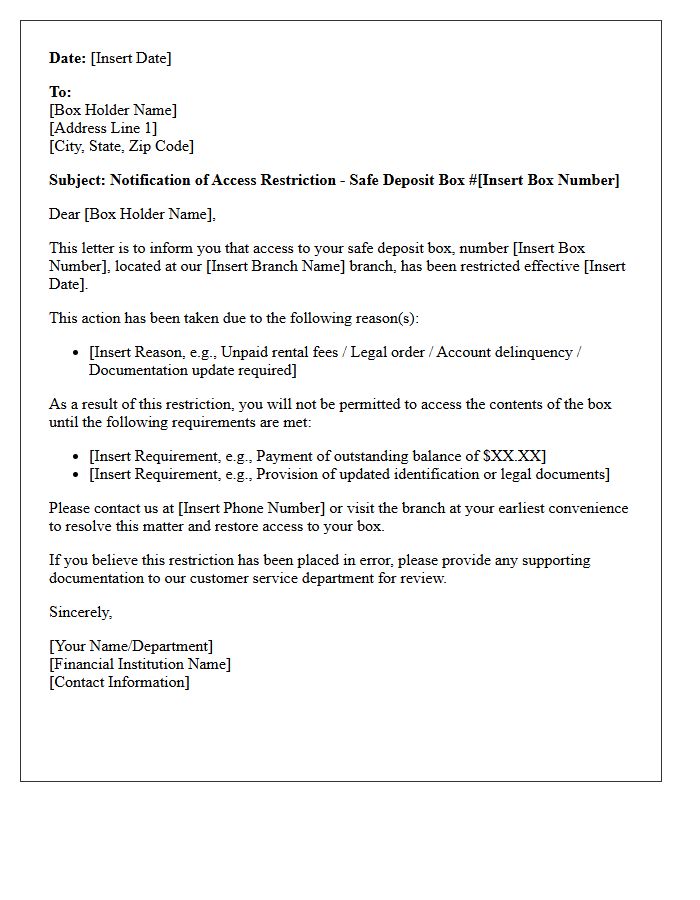Safe Deposit Box Restriction Notification Letter