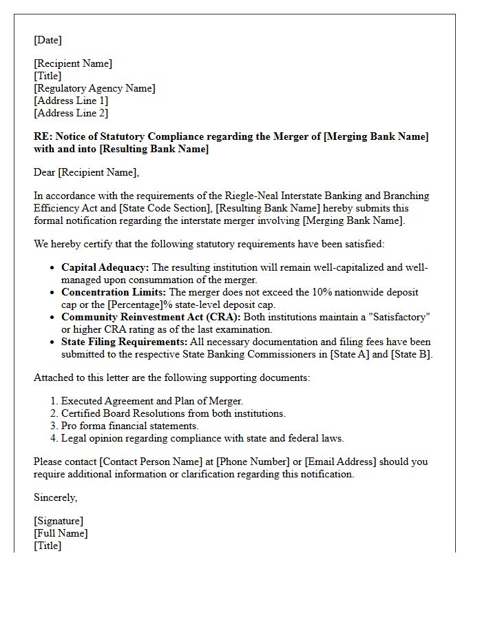 Interstate Bank Merger Statutory Compliance Notification Letter