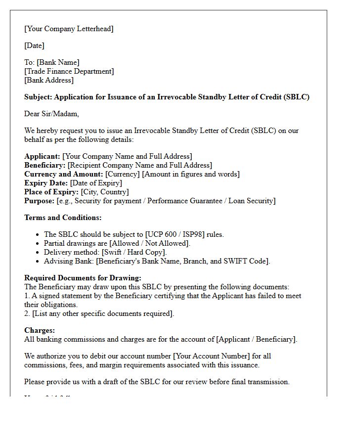 Application Letter for Standby Letter of Credit Issuance