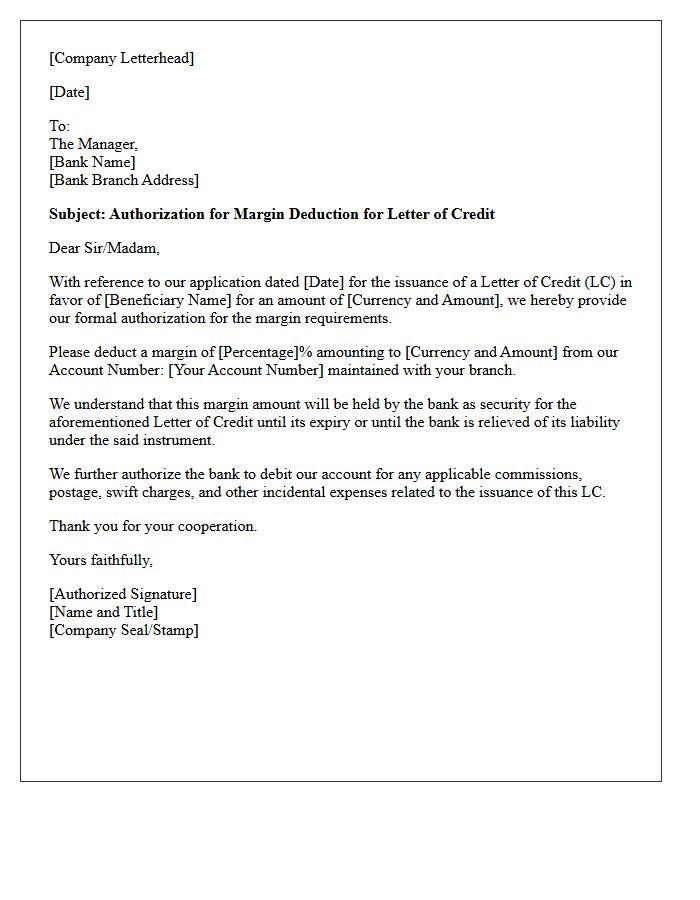 Letter of Authorization for Letter of Credit Margin Deduction