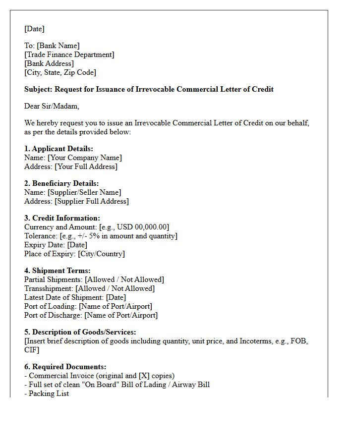 Request Letter for Commercial Letter of Credit Issuance