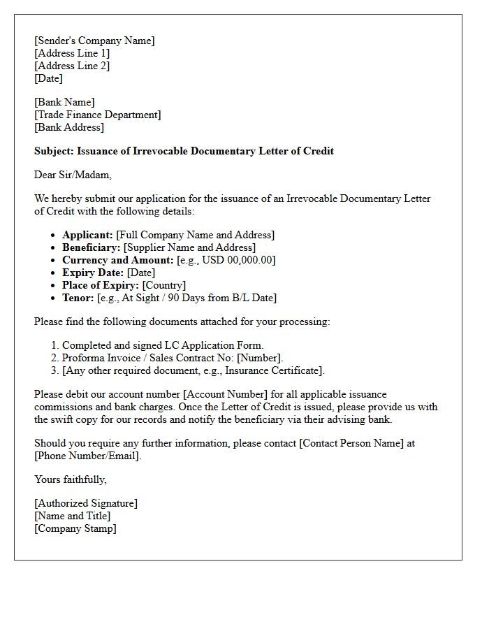 Documentary Letter of Credit Issuance Transmittal Letter