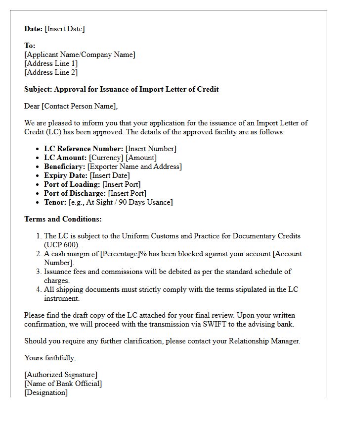 Import Letter of Credit Issuance Approval Letter