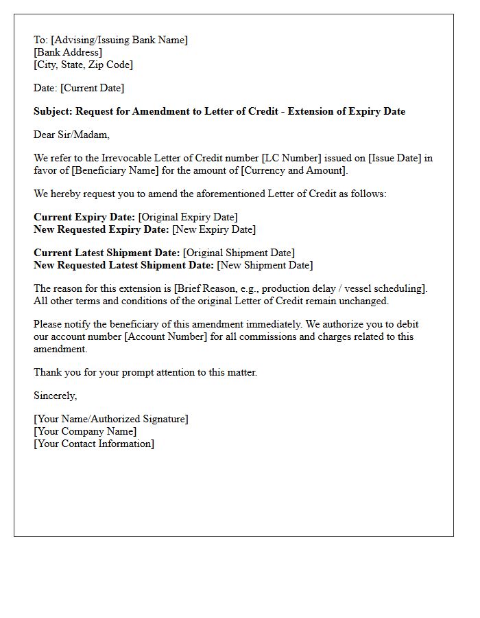 Letter Requesting Amendment For Extension Of Expiry Date Under Letter Of Credit