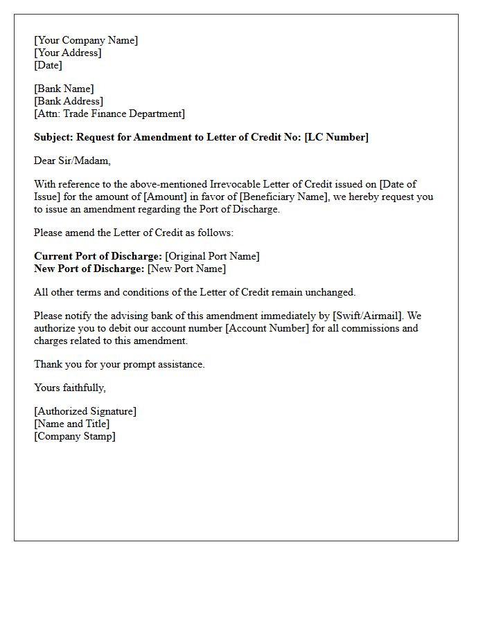 Letter Requesting Amendment To Change Port Of Discharge In Letter Of Credit