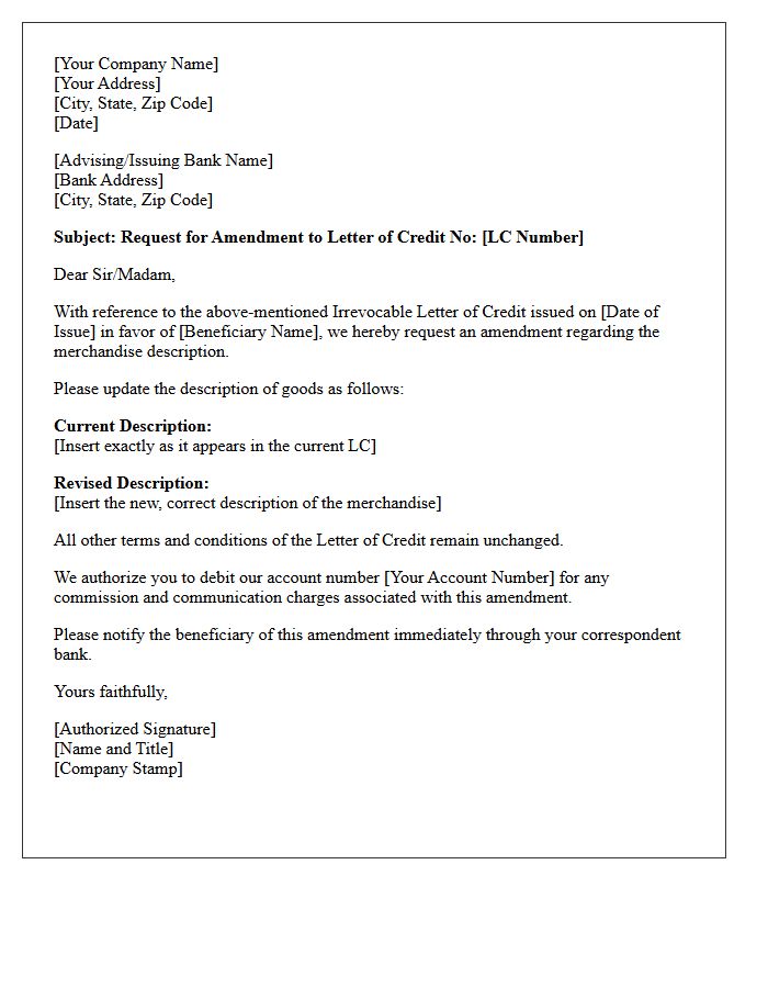 Letter Requesting Amendment To Update Merchandise Description In Letter Of Credit