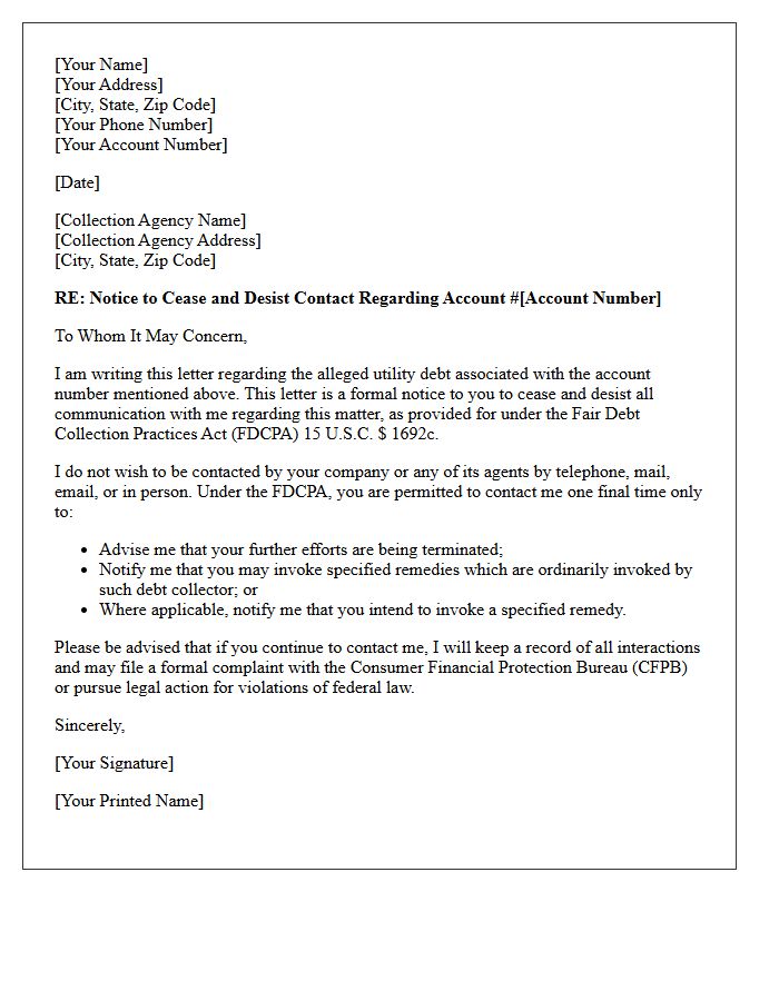 Cease And Desist Utility Debt Collection Letter