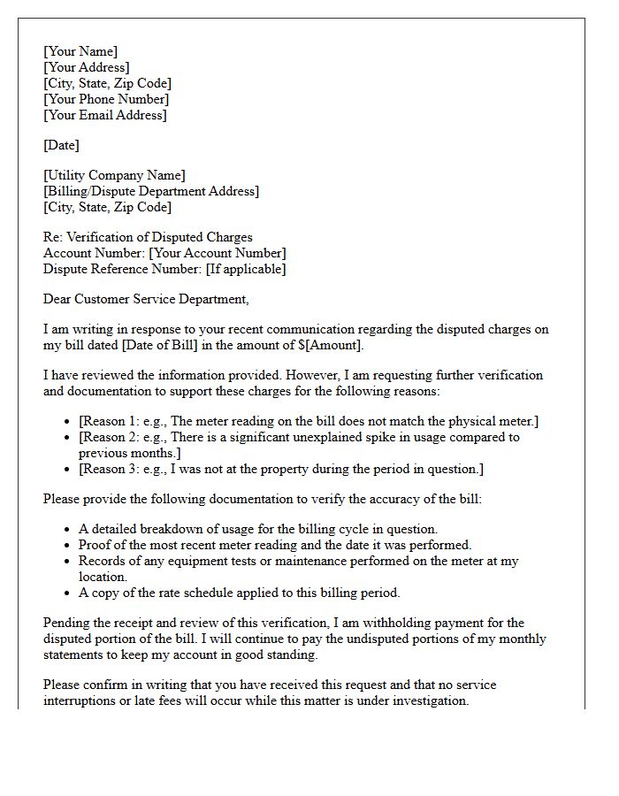 Disputed Utility Charge Verification Response Letter