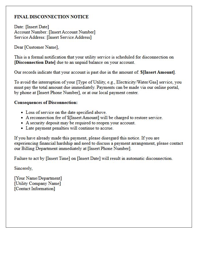 Final Warning Utility Service Disconnection Letter