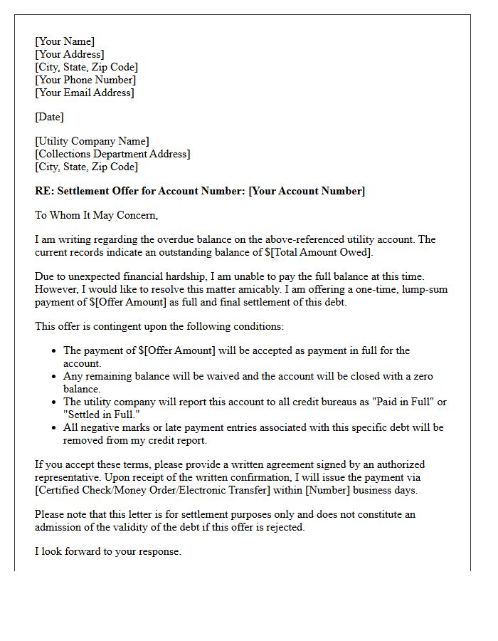 Overdue Utility Account Settlement Offer Letter