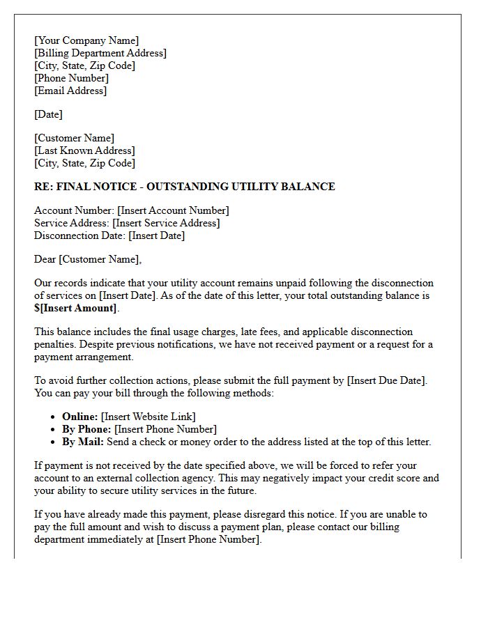 Post-Disconnection Utility Debt Recovery Letter
