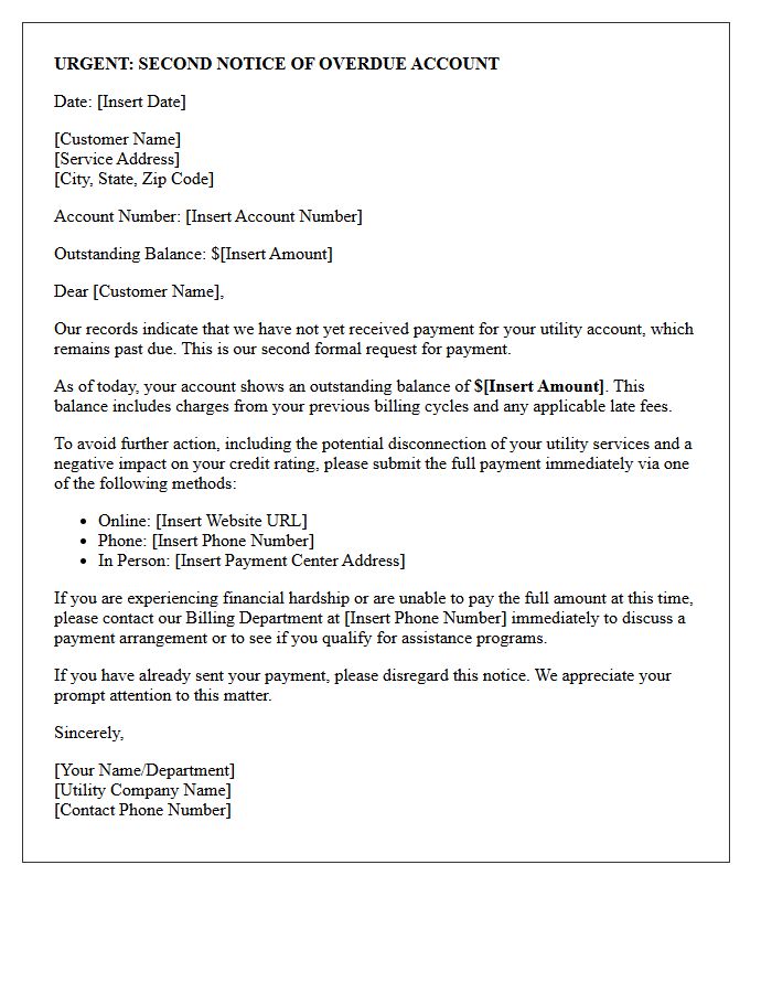 Second Notice Utility Arrears Collection Letter