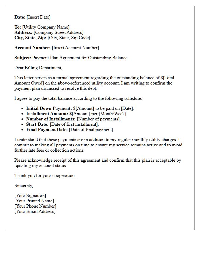 Utility Debt Payment Plan Agreement Letter