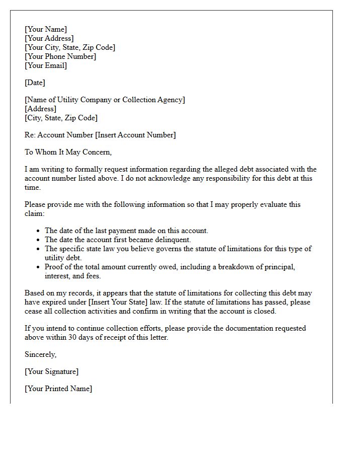 Utility Debt Statute Of Limitations Inquiry Letter