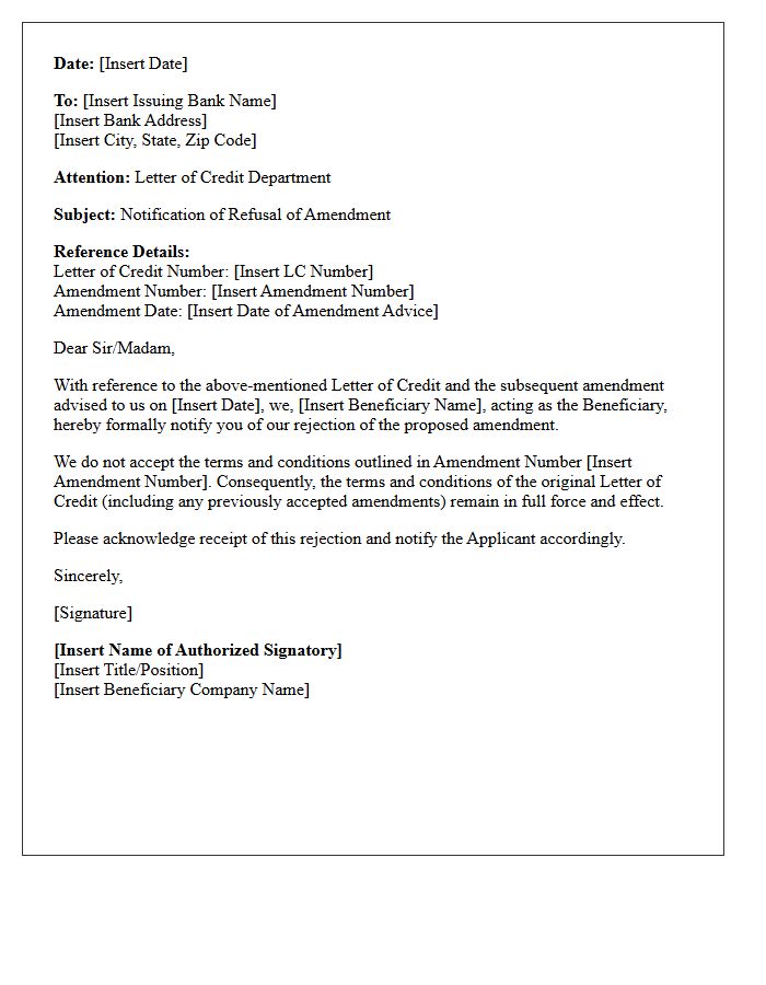 Letter of Notification of Beneficiary Refusal of Amendment