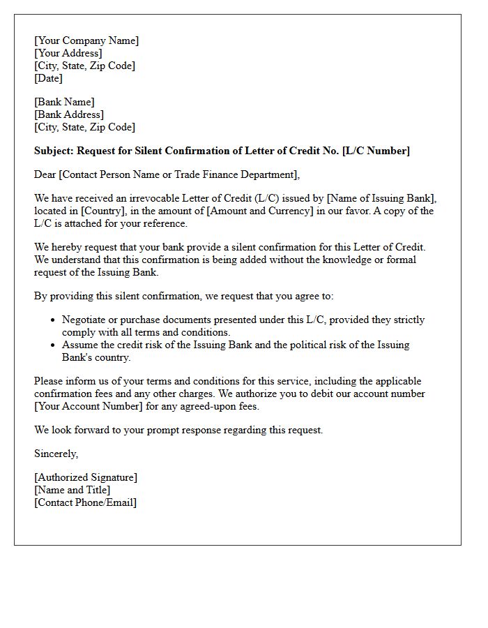 Commercial Letter Requesting Silent Confirmation on Letter of Credit