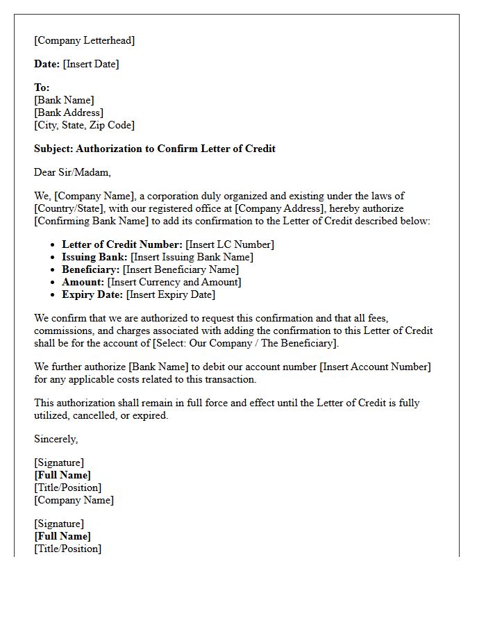 Corporate Authorization Letter to Confirm Letter of Credit