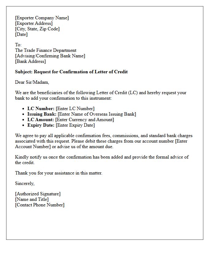 Exporter Application Letter for Confirmed Letter of Credit