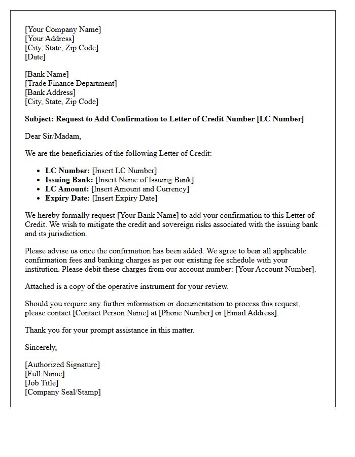 Formal Request Letter to Add Confirmation to Letter of Credit