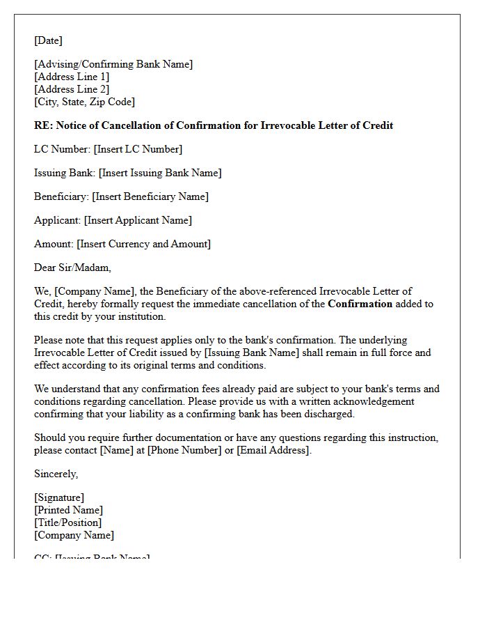 Irrevocable Letter of Credit Confirmation Cancellation Letter
