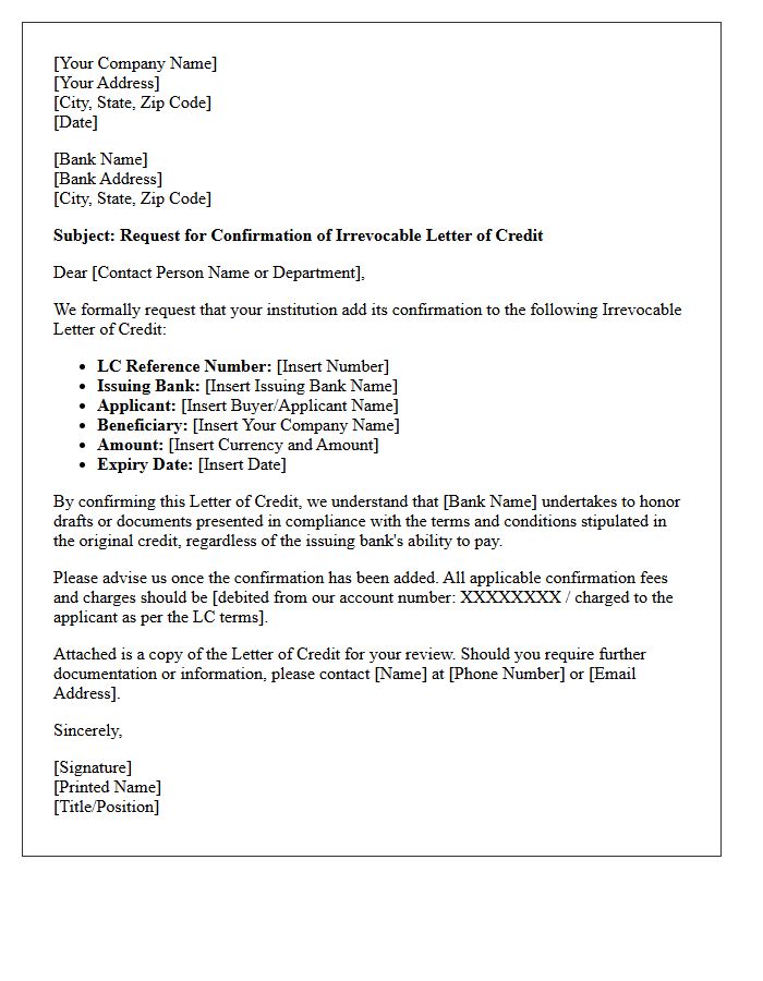 Irrevocable Letter of Credit Confirmation Request Letter