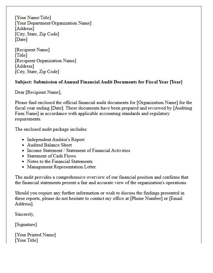 Cover Letter For Presentation Of Annual Financial Audit Documents