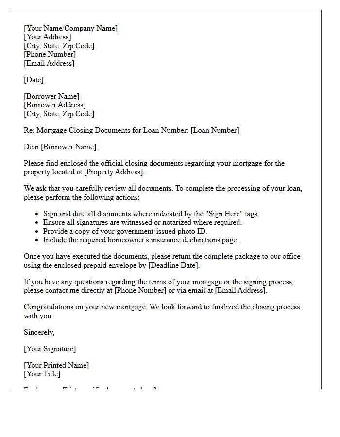 Cover Letter For Presentation Of Mortgage Closing Documents