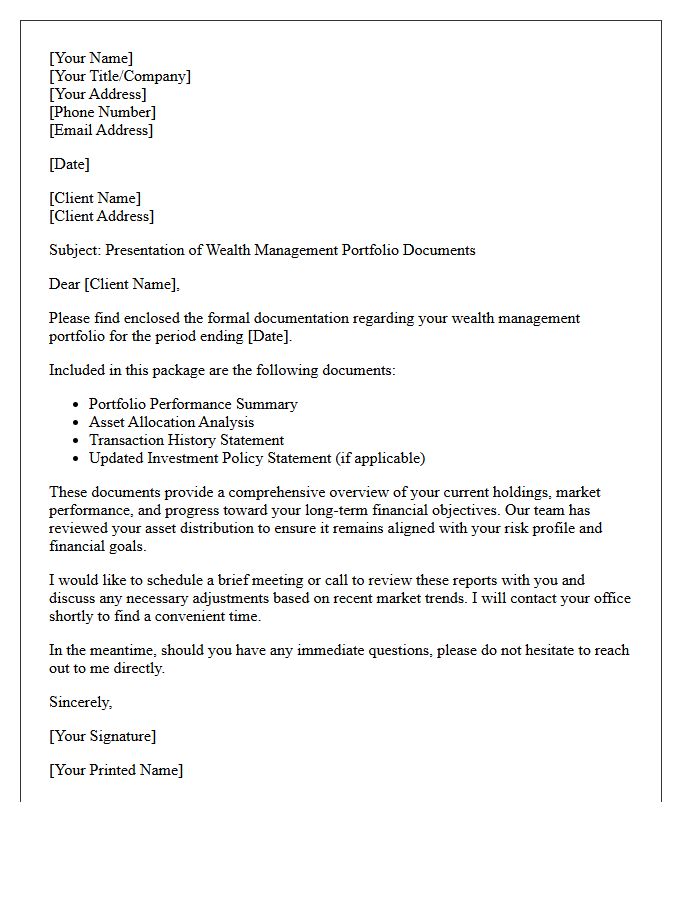 Cover Letter For Presentation Of Wealth Management Portfolio Documents
