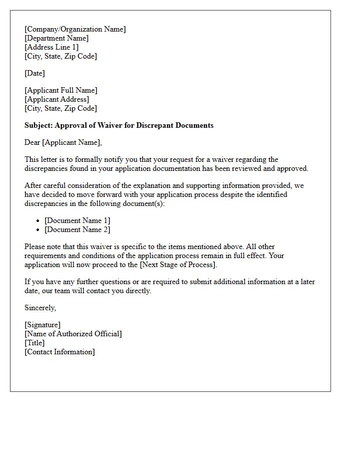 Applicant Waiver Approval Letter for Discrepant Documents