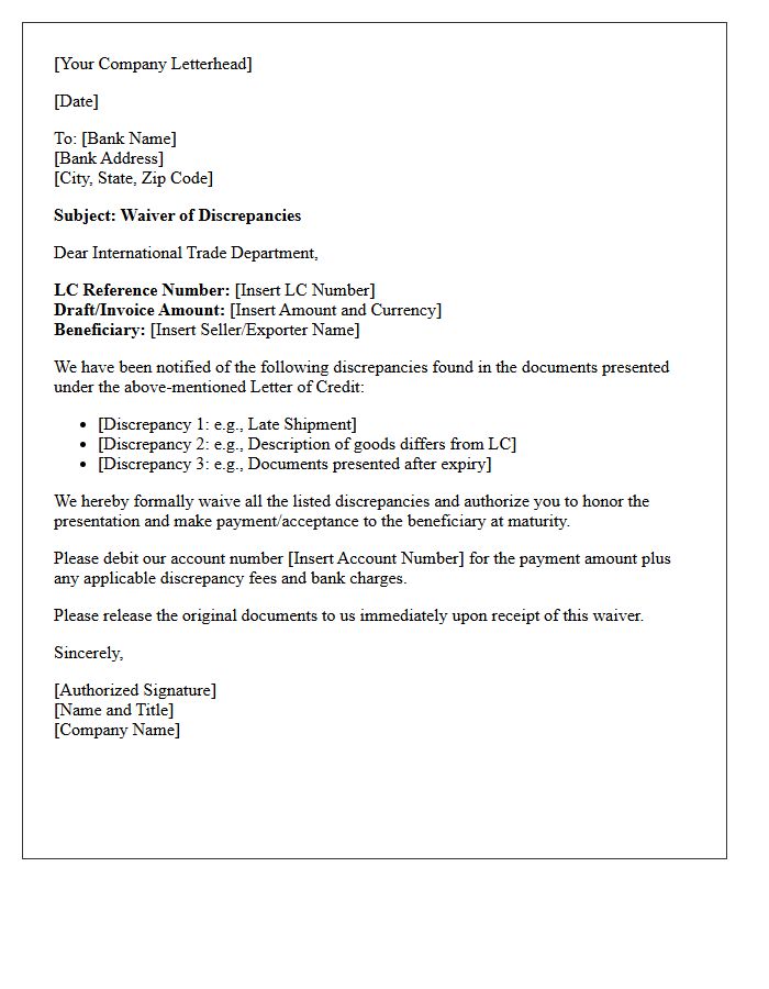 Importer Waiver Request Letter for Discrepant Documents