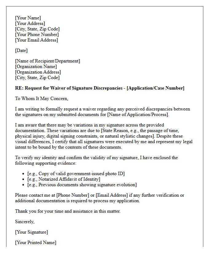 Applicant Letter Requesting Waiver of Signature Discrepancies