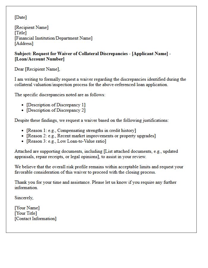 Letter of Request for Applicant Waiver of Collateral Discrepancies