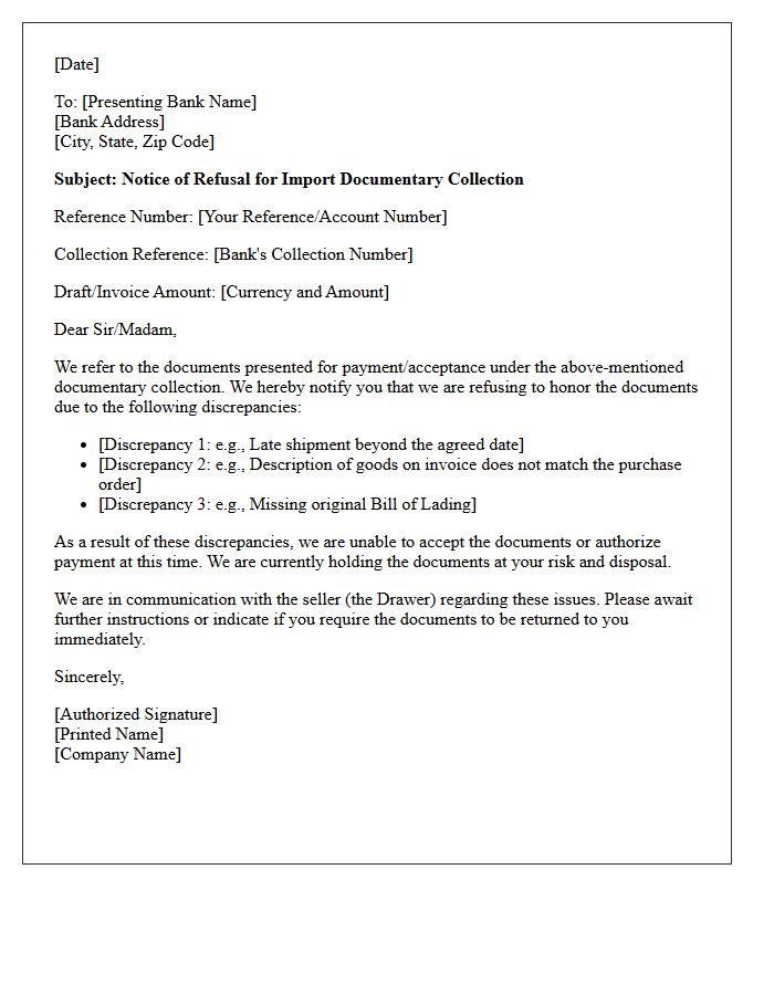 Letter of Applicant Refusal Regarding Import Documentary Collection Discrepancies